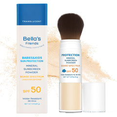Bella's Friends Life front packaging showing brush-on SPF 50 and travel convenience
