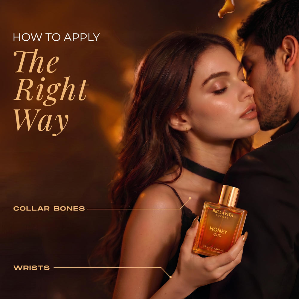 Bellavita Luxury composition with bergamot and honey props illustrating fresh-sweet opening