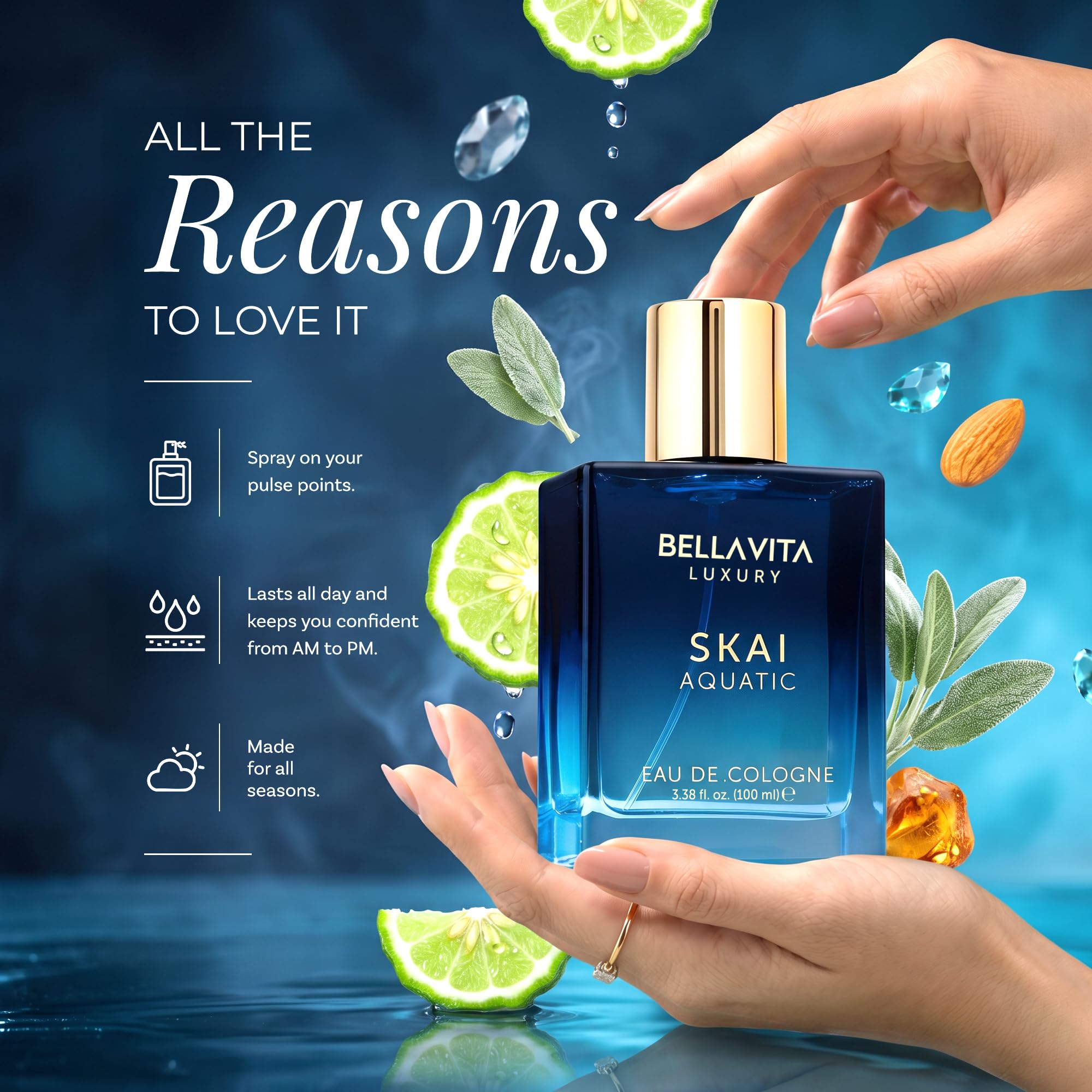 Bellavita SKAI cap and spray nozzle detail enabling precise, mess-free application