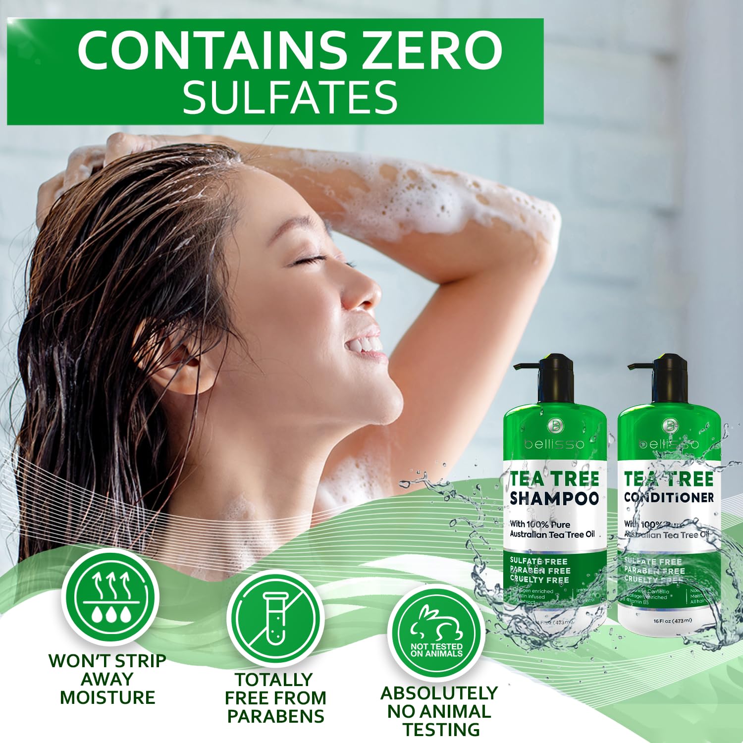 BELLISSO conditioner creamy pour showing nourishing, non-greasy finish
