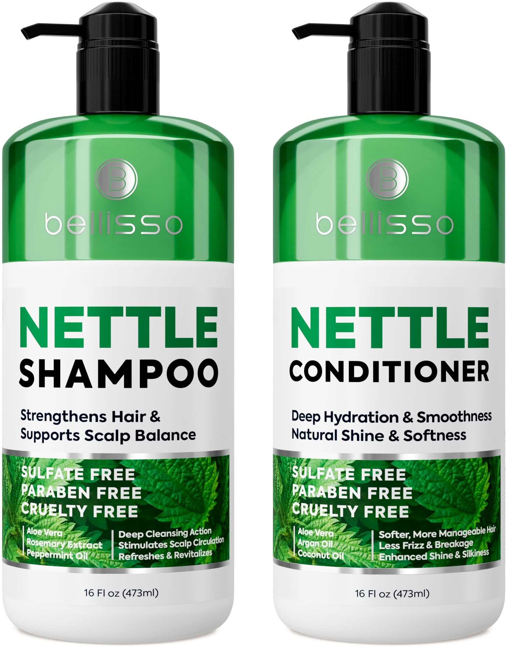 BELLISSO front packaging showing nettle duo and volume benefits