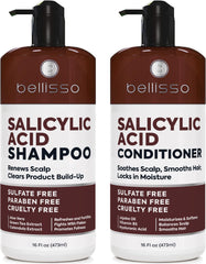 BELLISSO front packaging showing shampoo and conditioner set for clearer scalp and nourished hair