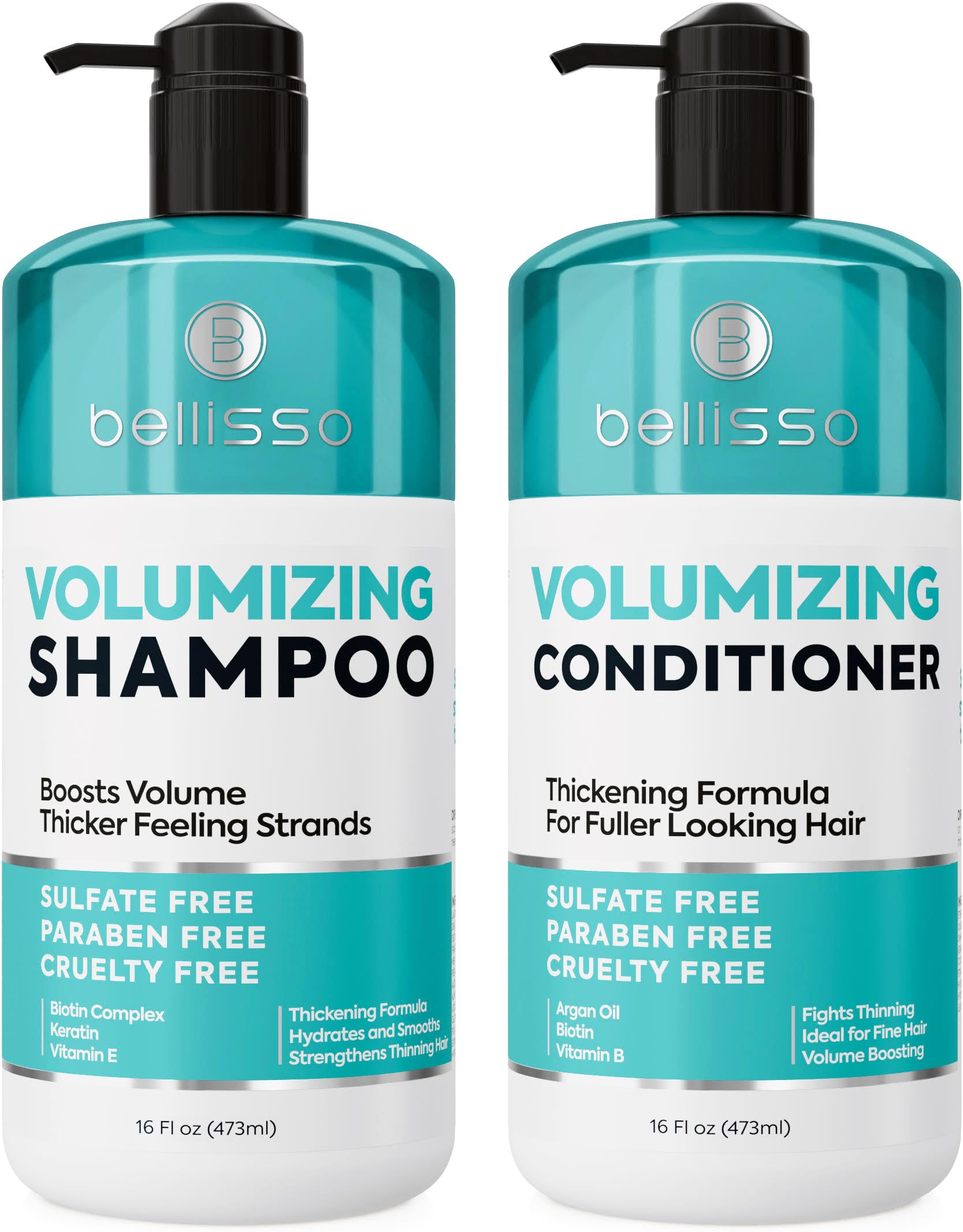 BELLISSO front packaging showing volumizing duo for fuller hair benefit