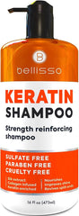 Bellisso front bottle showing label and salon-grade keratin benefits