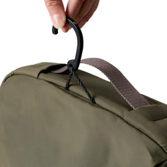 Bellroy aluminium hook hanging over a door rail providing hands-free access