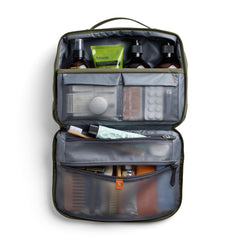 Bellroy transparent pockets with travel bottles visible for quick identification