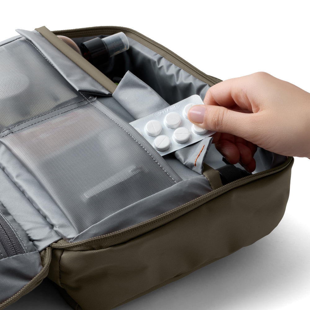 Bellroy zipped toothbrush pocket close-up protecting brush and small items
