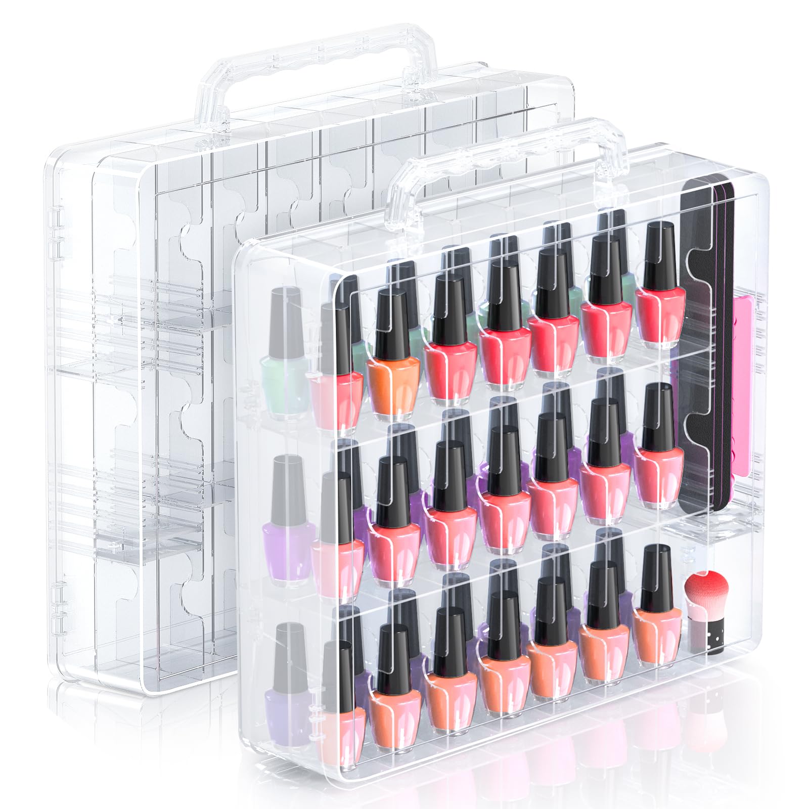 Beloving front view of clear organizer showing neat bottles and quick selection benefit