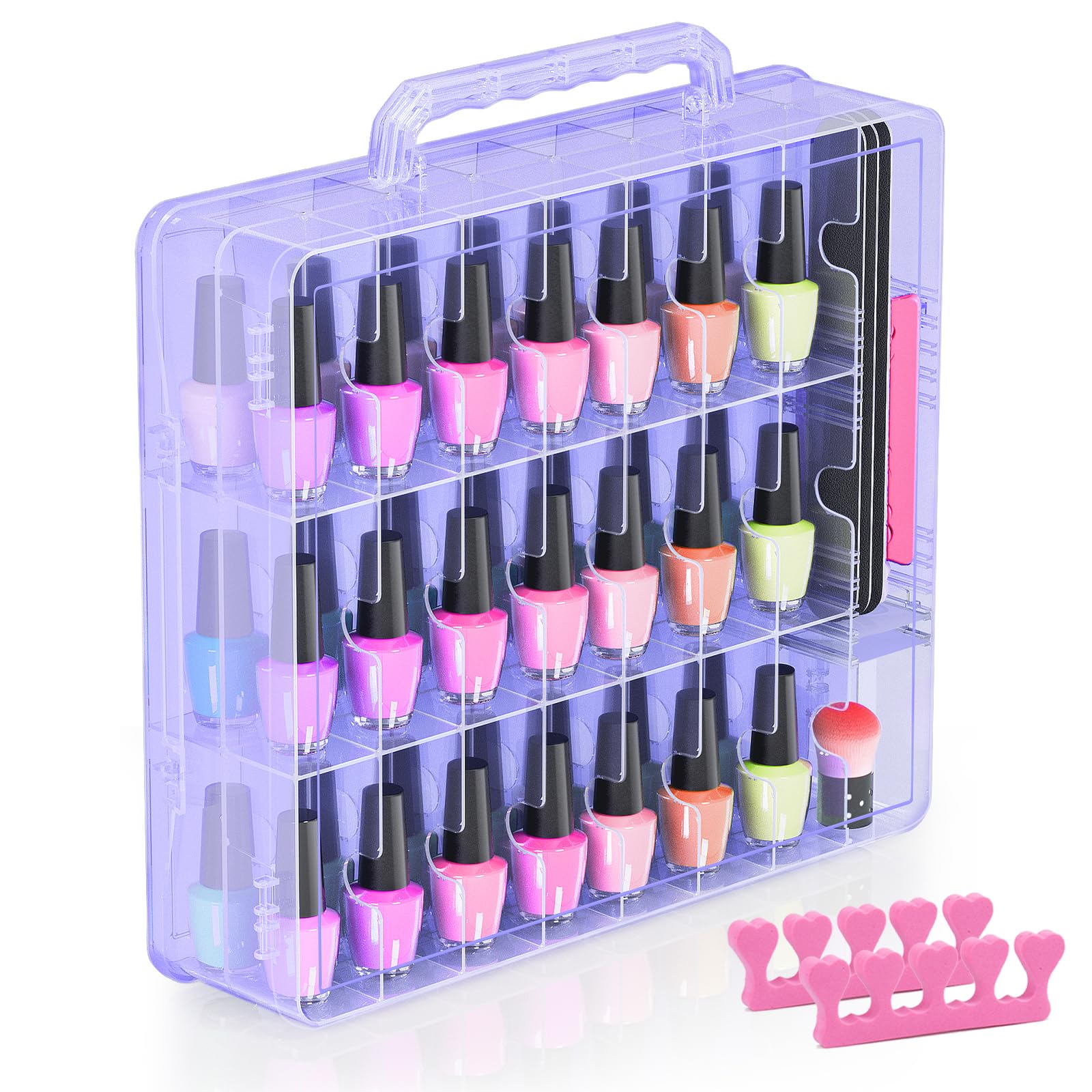 Beloving front view transparent case showing organized bottles and easy selection