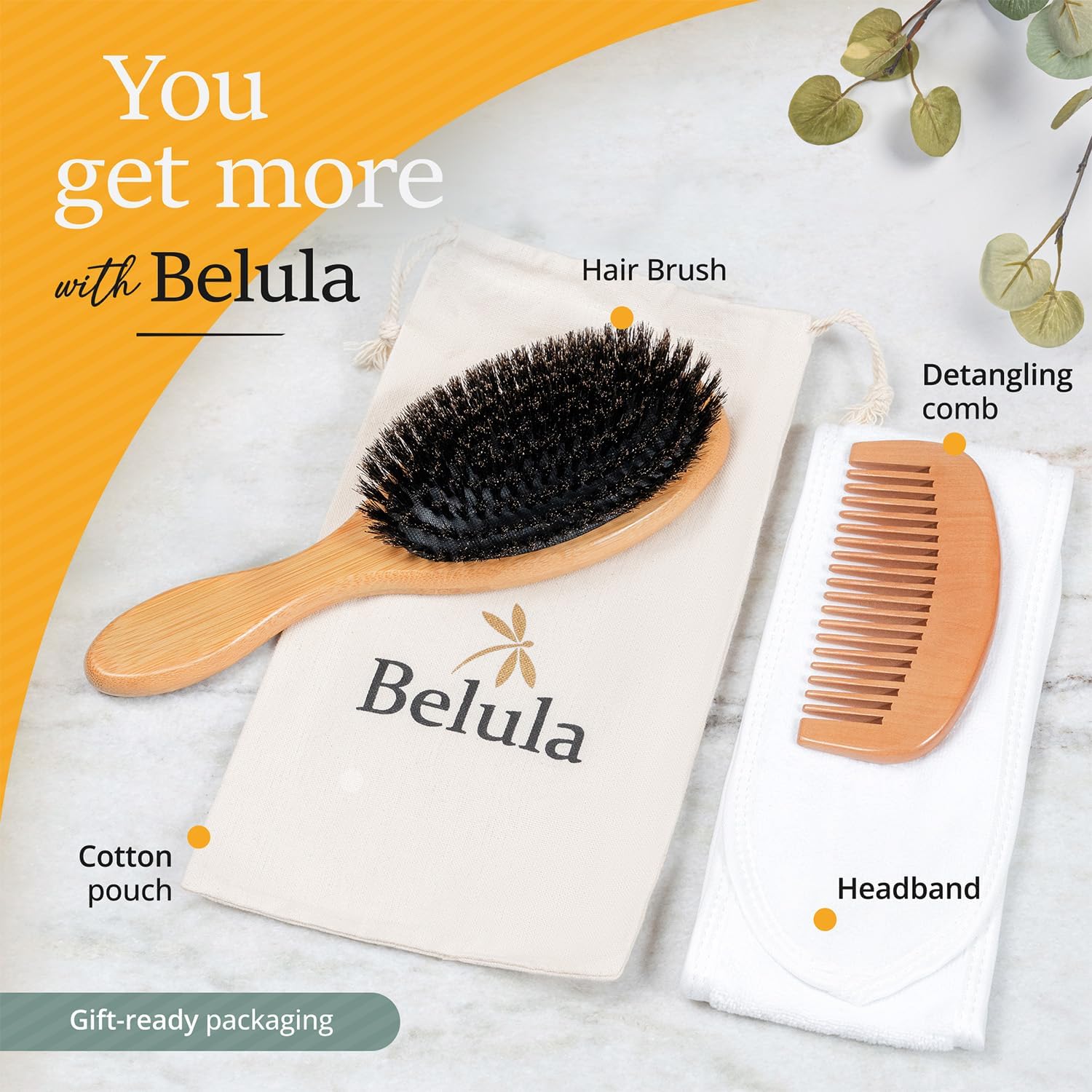 Belula soft headband and travel pouch arranged to show tidy storage and on-the-go protection