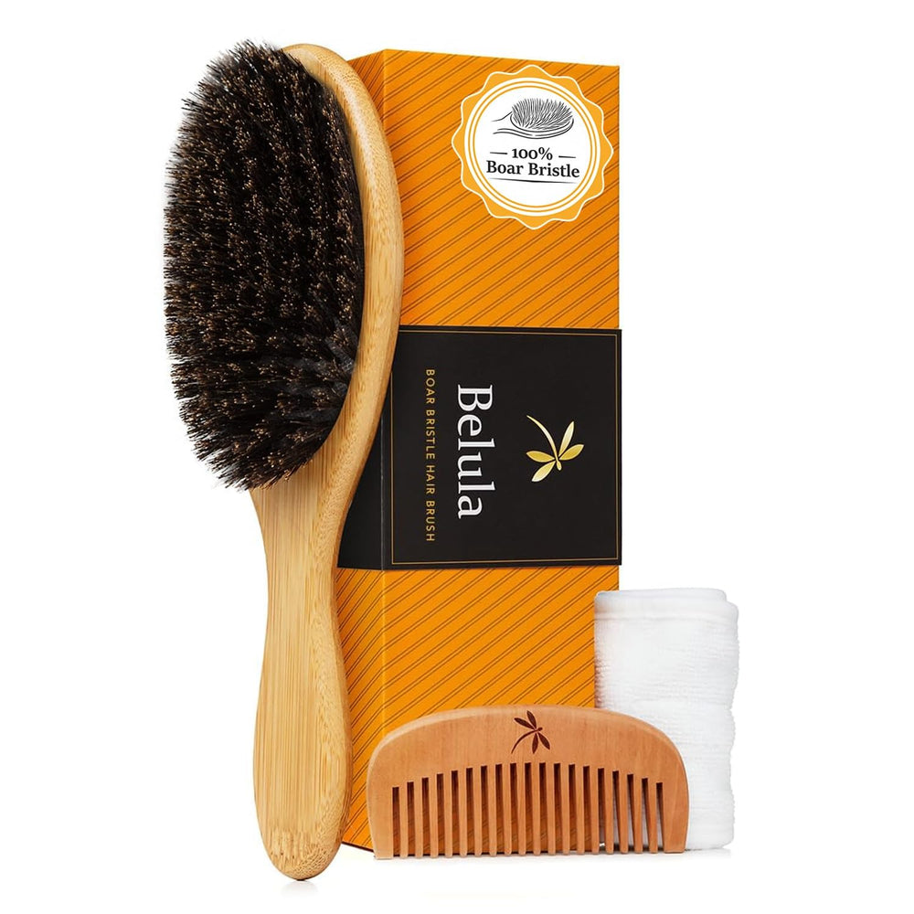 Belula paddle brush front view showing smooth wooden finish and soft bristles for gentle shine