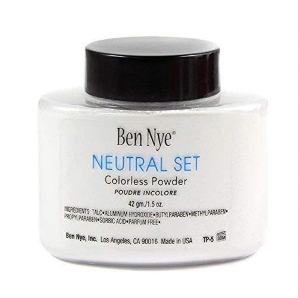 Ben Nye neutral setting powder jar front view showing brand and packaging benefits