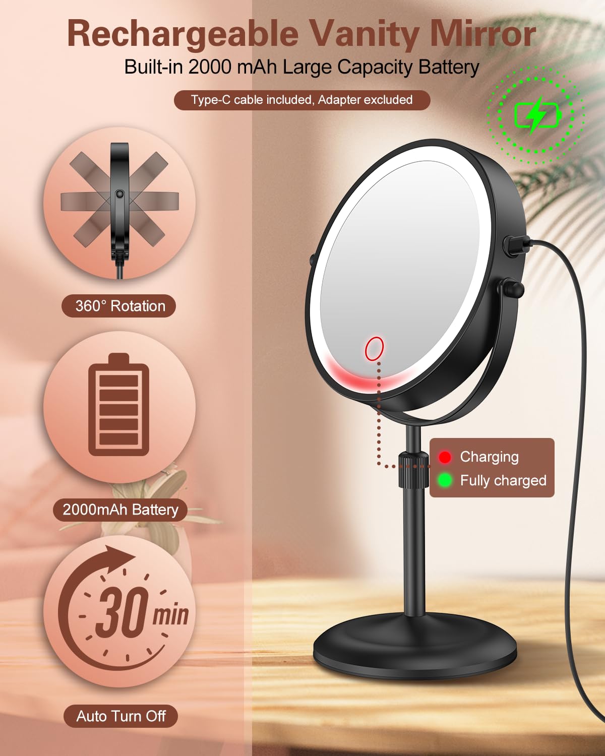 Benbilry touch sensor and LEDs displaying easy brightness control benefit