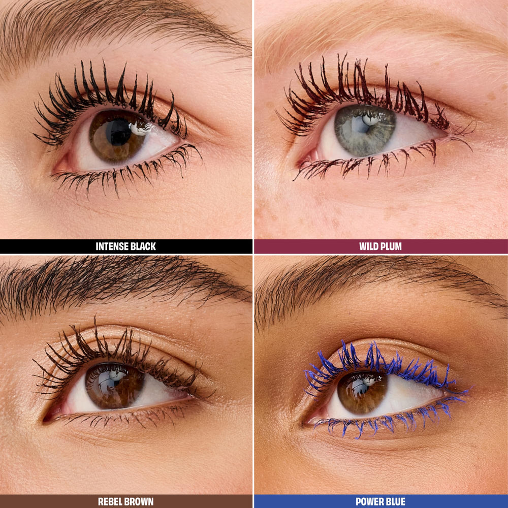 Benefit BADgal BANG on lashes in use showing Rebel Brown fuller, lifted lashes