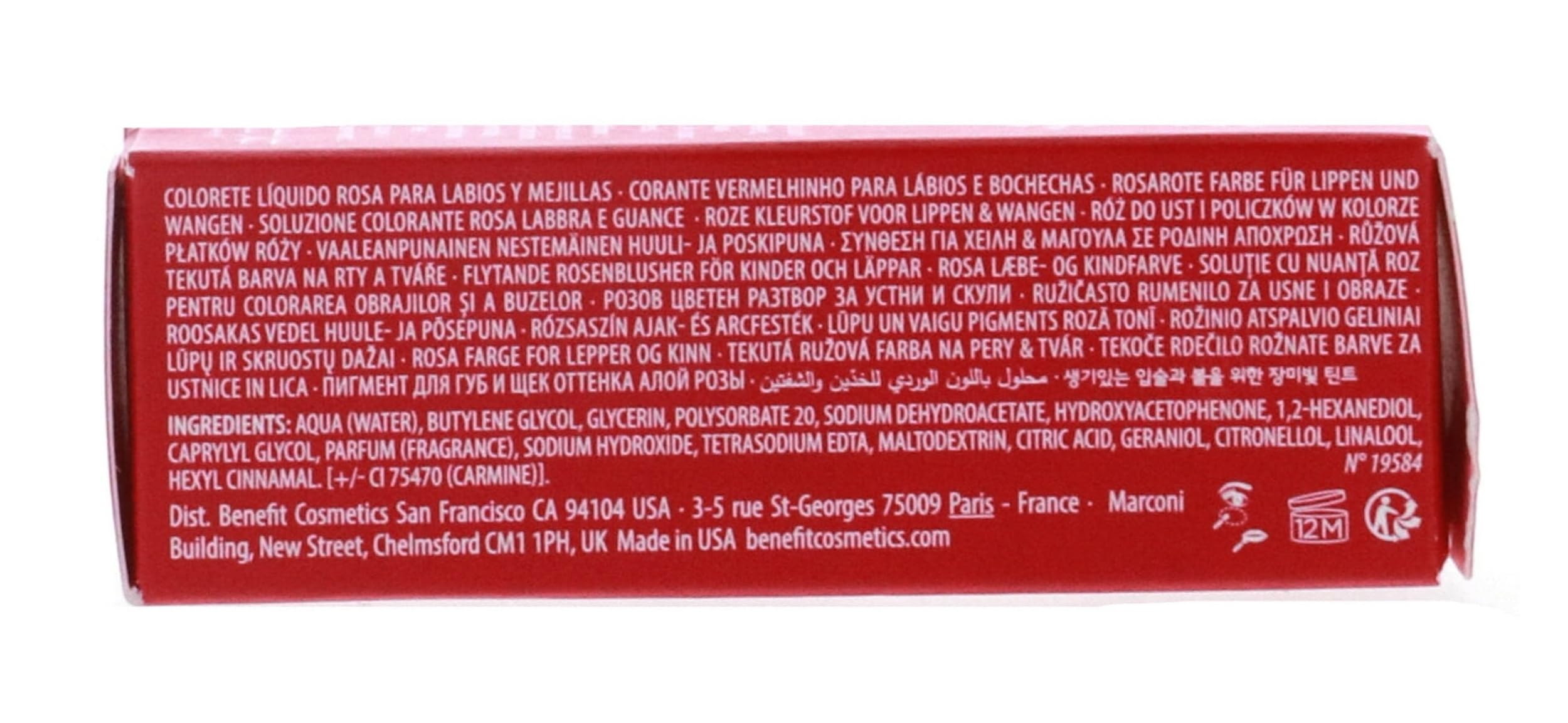 Benefit Bene Tint scale and dimensions highlighting small, portable size