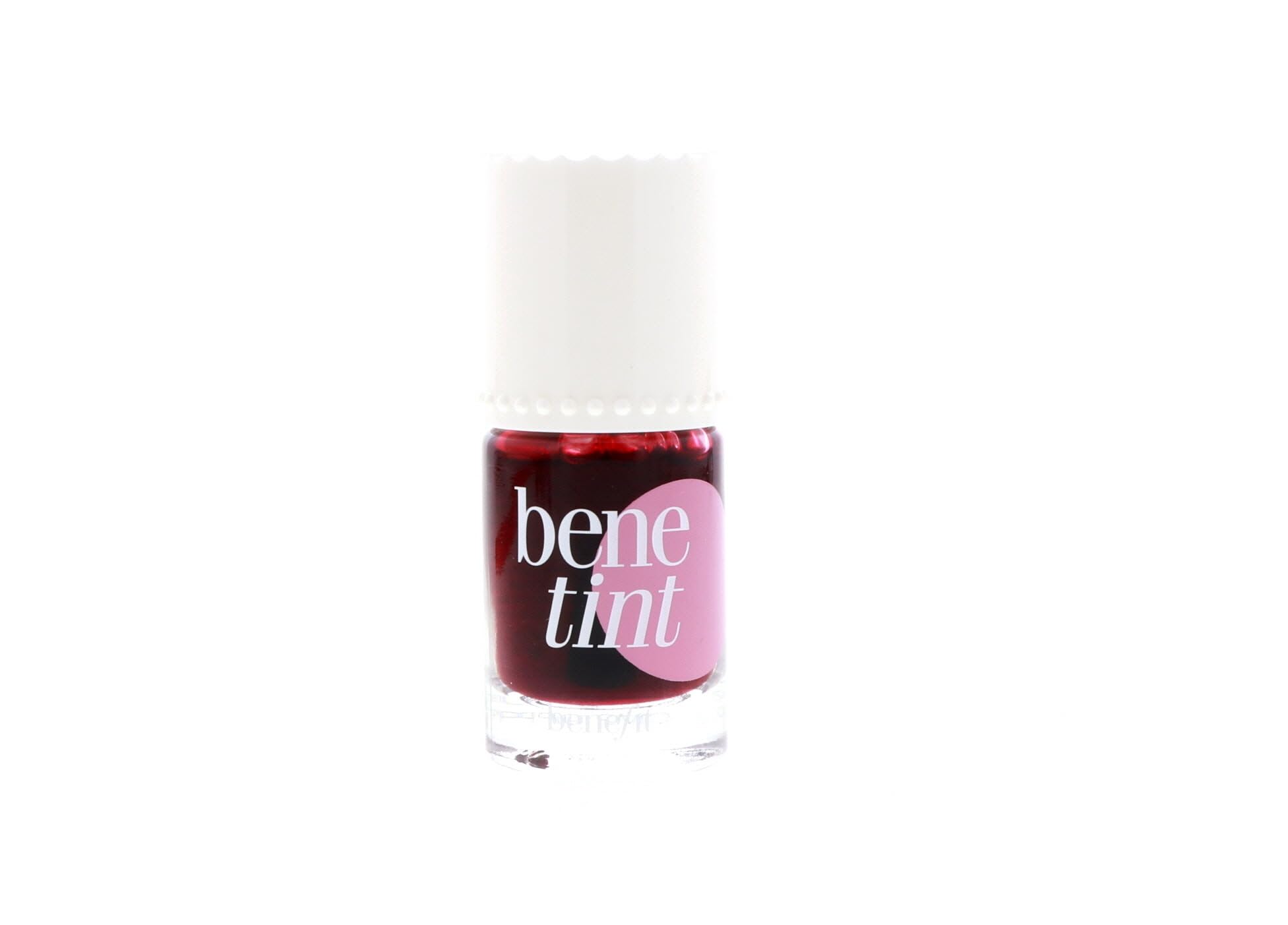 Benefit Benetint next to lipstick showing compact travel-friendly size benefit