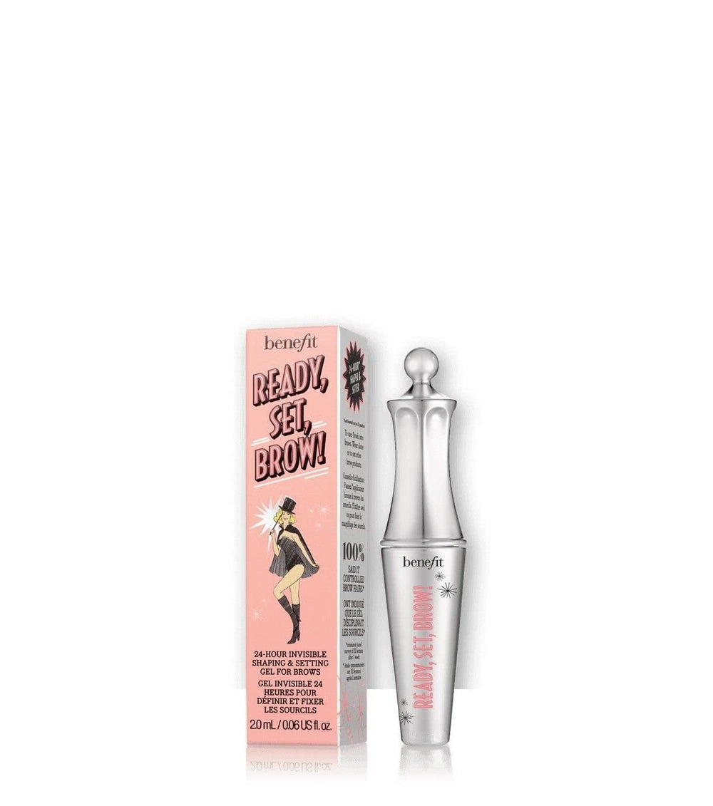 Benefit close-up of brow gel application on brows demonstrating invisible hold and groomed finish