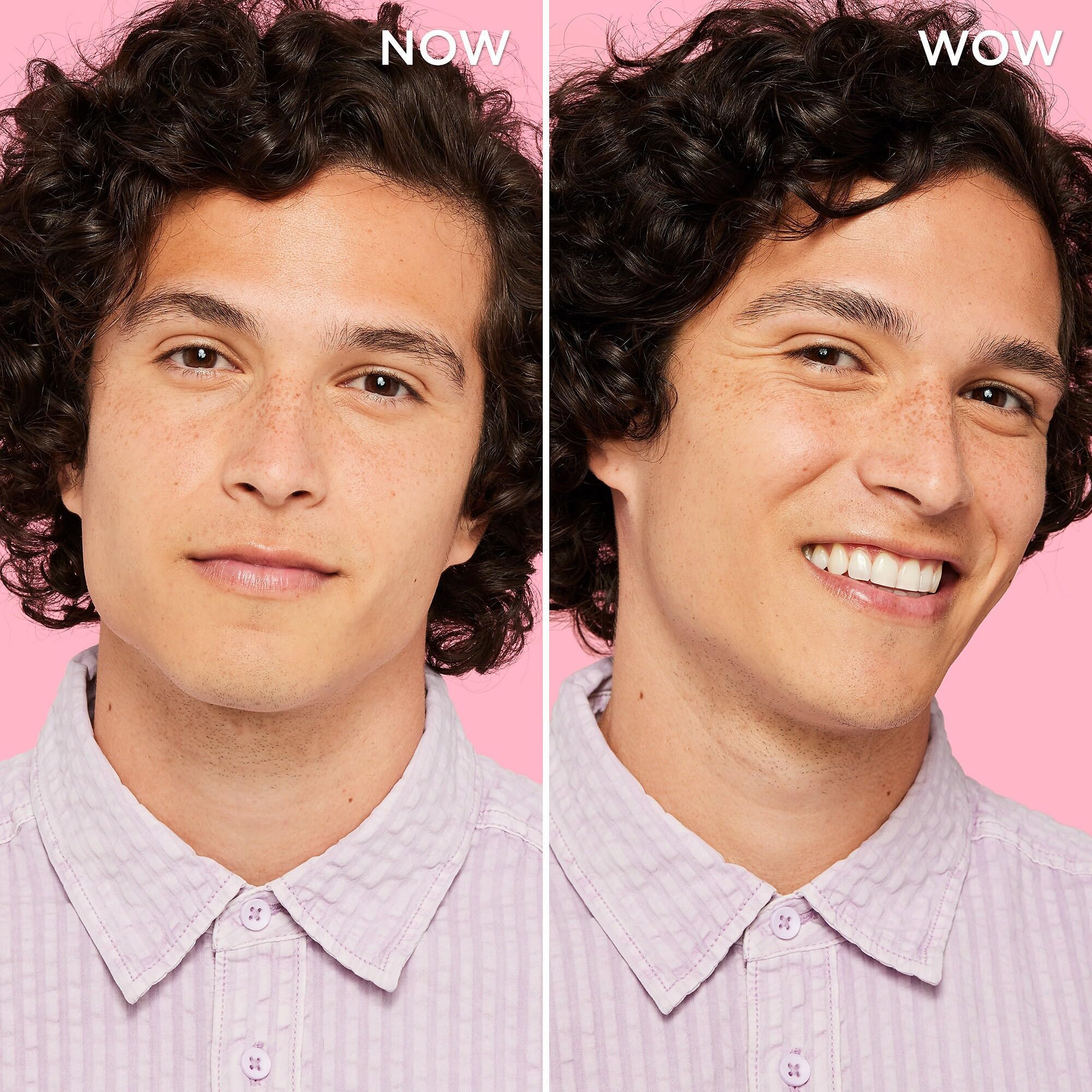 Benefit before and after comparison showing fuller, brushed-up brows