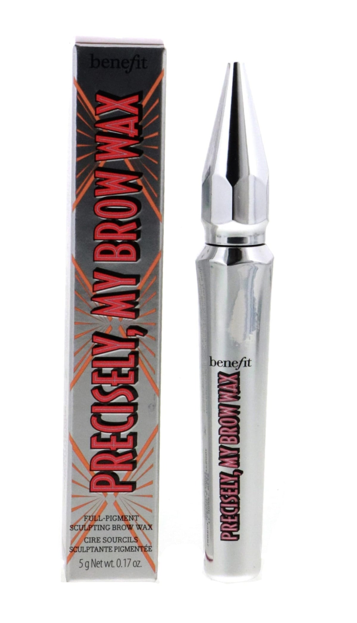 Benefit Precisely My Brow Wax front packaging showing tube and shade, clear product identity and convenience