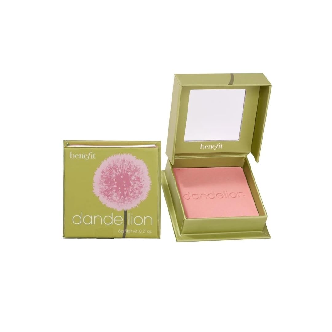 Benefit Dandelion compact next to coin for scale showing travel-friendly size and convenient portability benefit