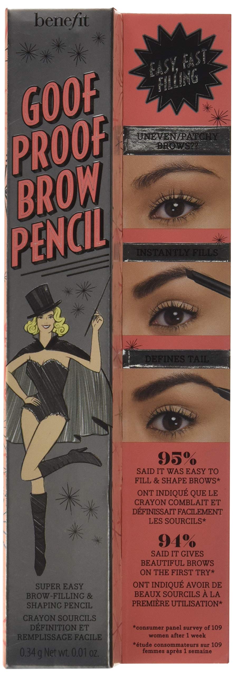 Benefit pencil tip closeup highlighting triangular edge for precise strokes