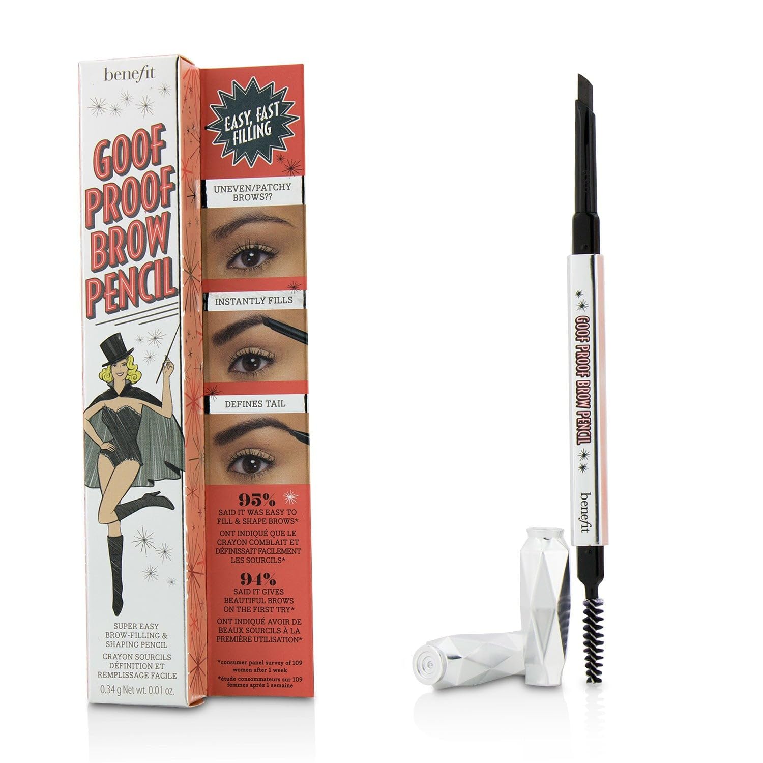 Benefit retractable body with cap showing no-sharpener convenience benefit