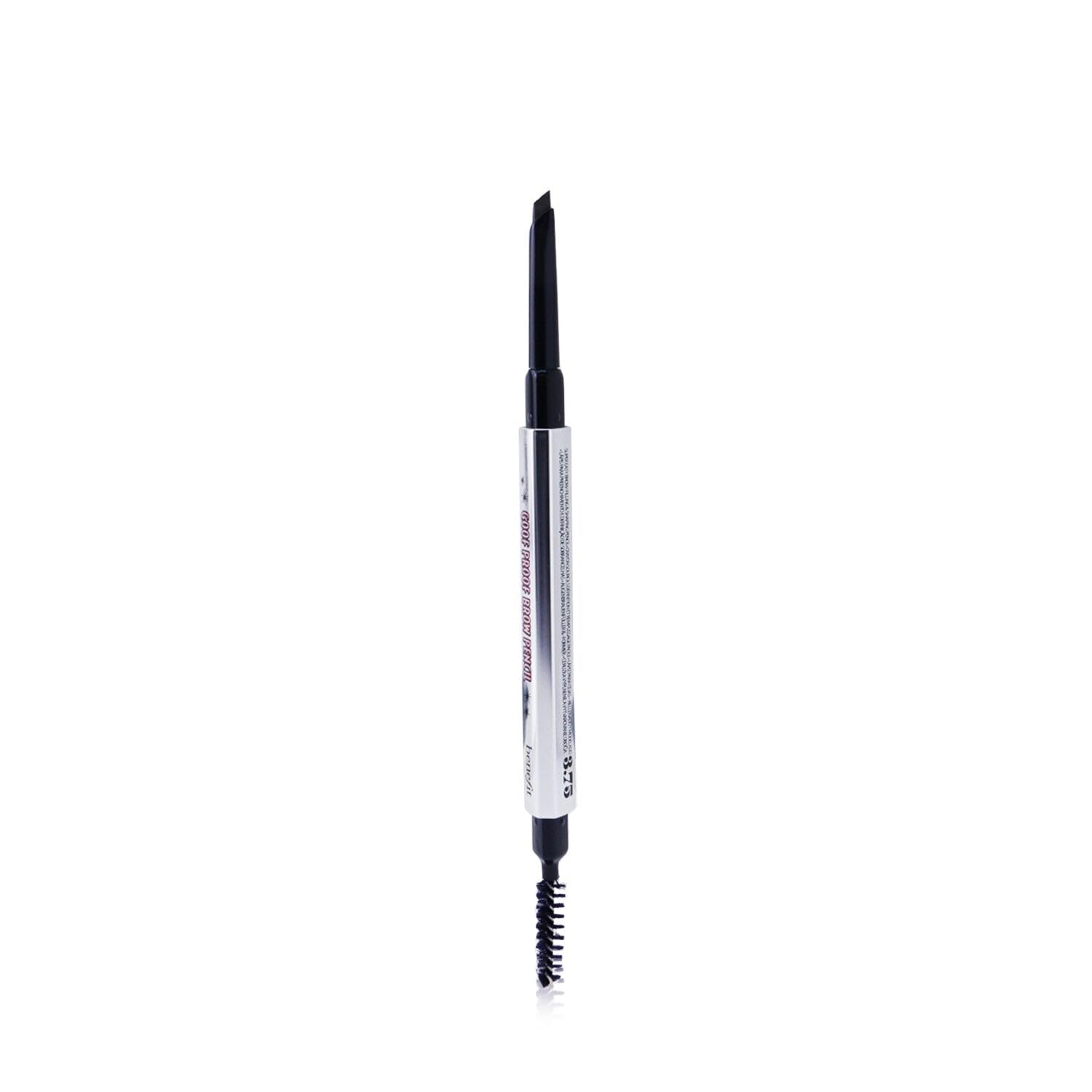 Benefit pencil front packaging showing compact, travel-ready brow tool benefit
