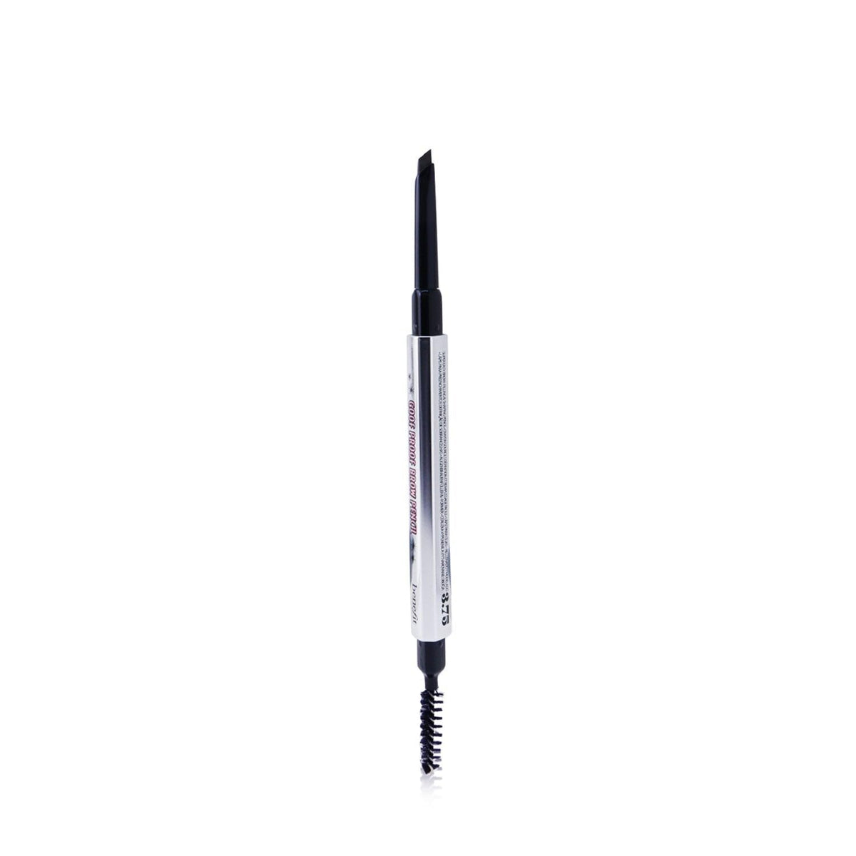 Benefit pencil front packaging showing compact, travel-ready brow tool benefit