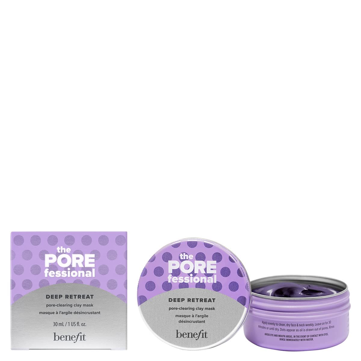 Benefit mini mask front packaging showing jar and label for travel convenience
