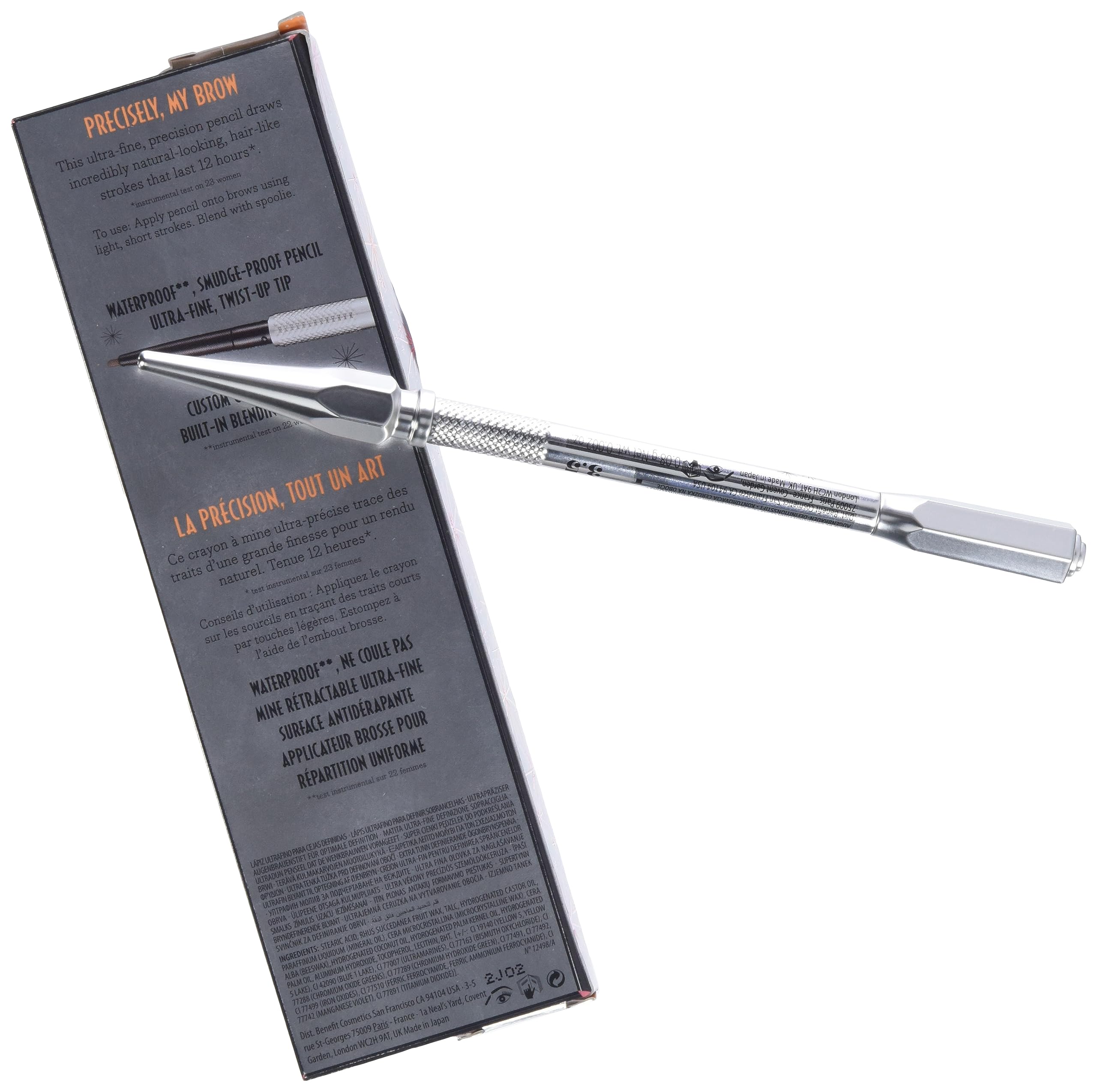 Benefit Precisely My Brow Pencil ultra-fine tip close-up demonstrating precise hair-like strokes for definition