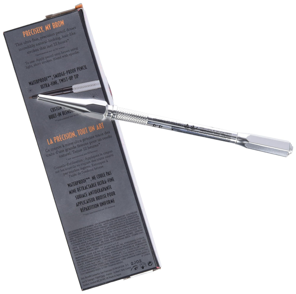 Benefit Precisely My Brow Pencil ultra-fine tip close-up demonstrating precise hair-like strokes for definition