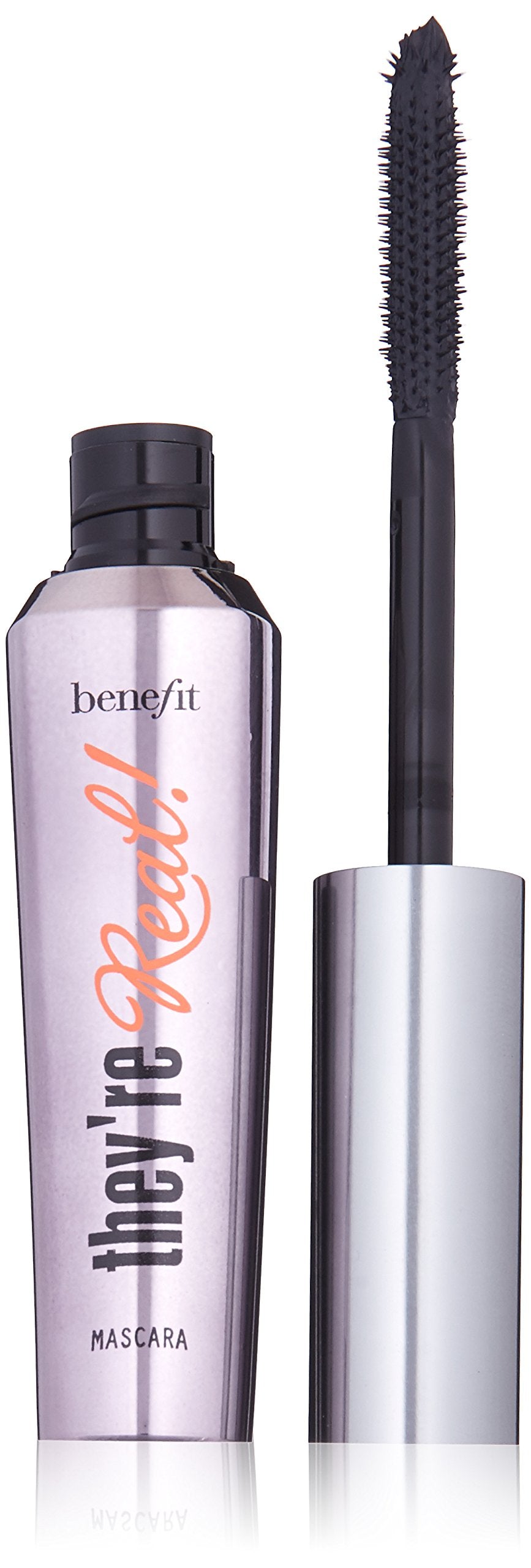 Benefit they're real beyond tube front view showing glossy black finish and applicator benefit