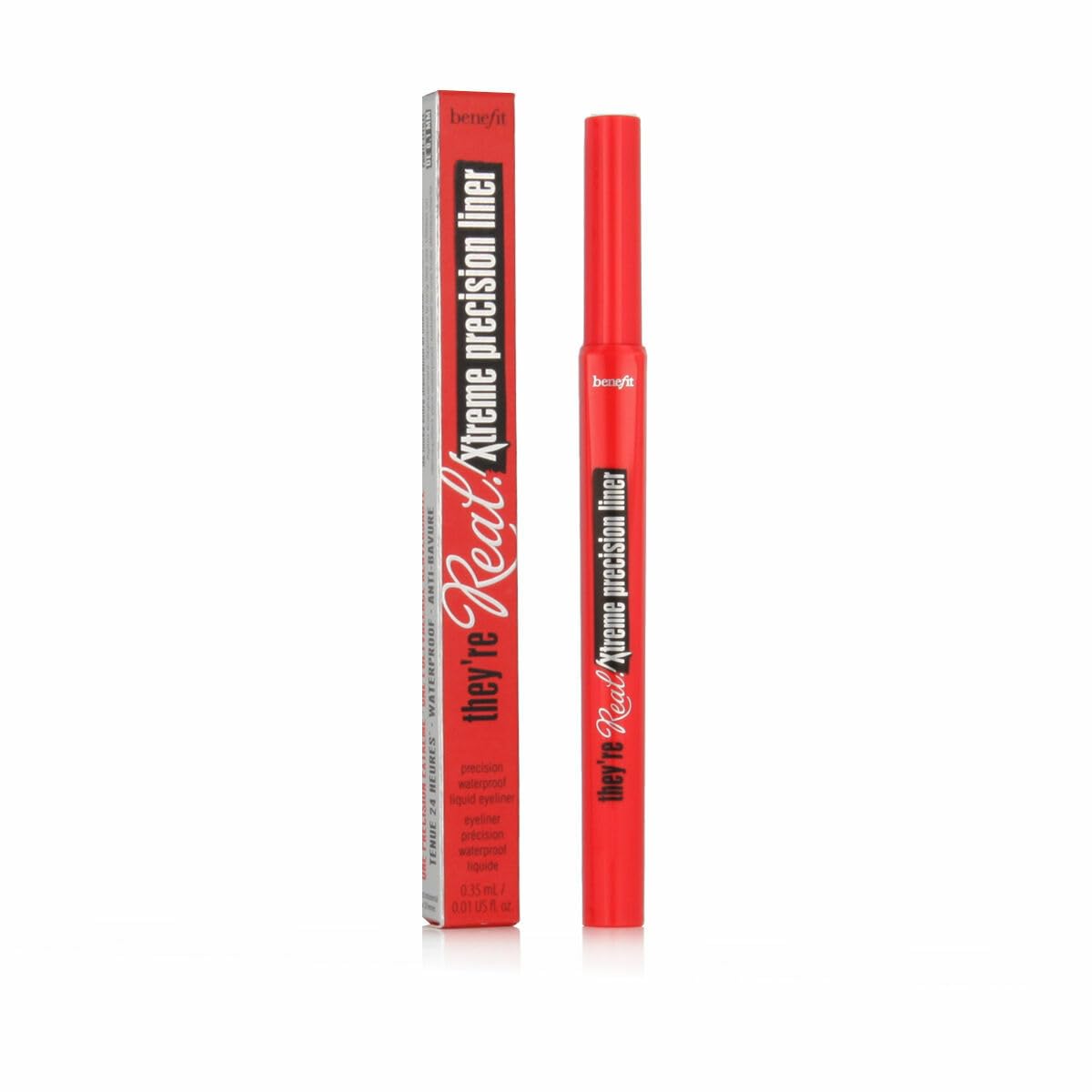 Benefit they're real! front packaging showing compact pen and bold black shade for polished definition