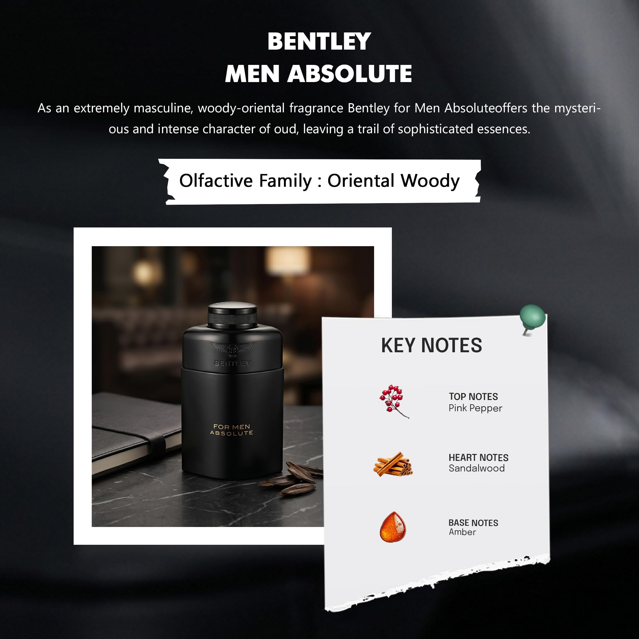 Bentley bottle on wood surface conveying natural notes and premium styling