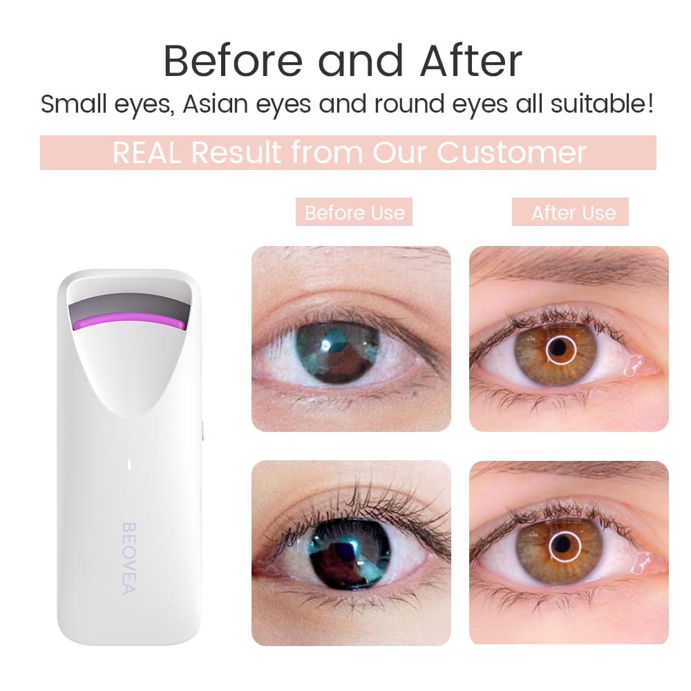 BEOVEA styling lashes on model to demonstrate fast lift and volume