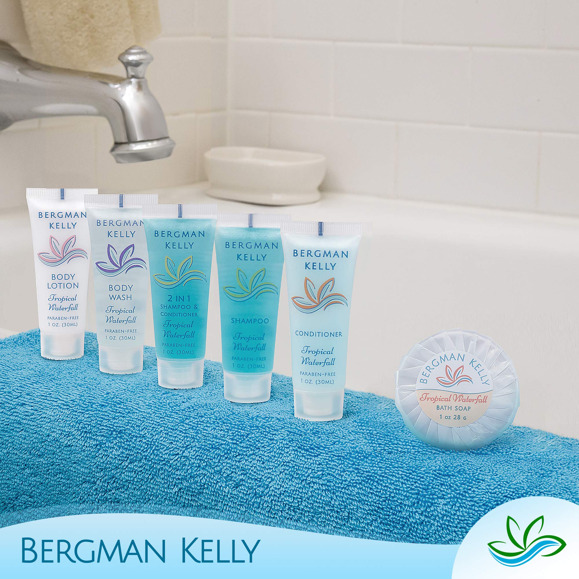 BERGMAN KELLY displayed in bathroom amenity tray conveying premium guest experience benefit