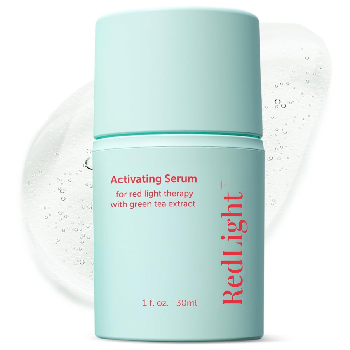 Berkland front bottle shot showing matcha red light activation serum and measured pump benefit