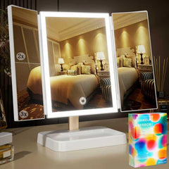 BERTHALESS front closed trifold mirror protects glass and packs easily