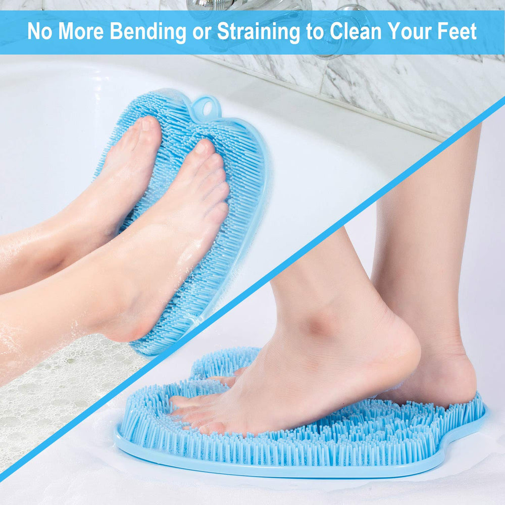 BESKAR close-up of flexible silicone bristles reaching between toes for exfoliation