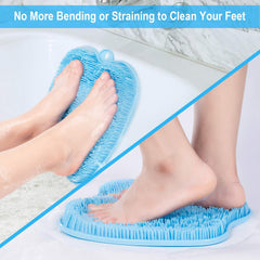 BESKAR close-up of flexible silicone bristles reaching between toes for exfoliation