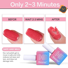 BESNEL brush applying remover showing quick polish lifting benefit