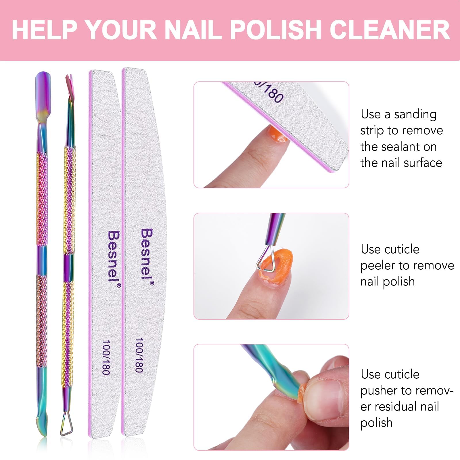 BESNEL before and after nails showing clean polish removal result