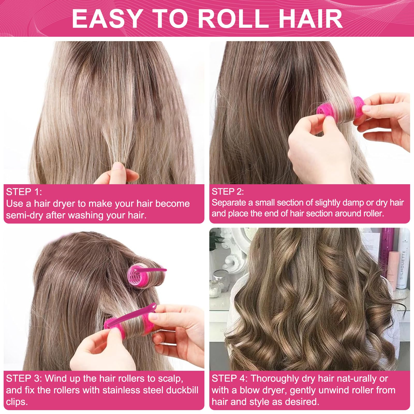 BESSEEK roller next to hand showing 36mm diameter for volume and soft waves