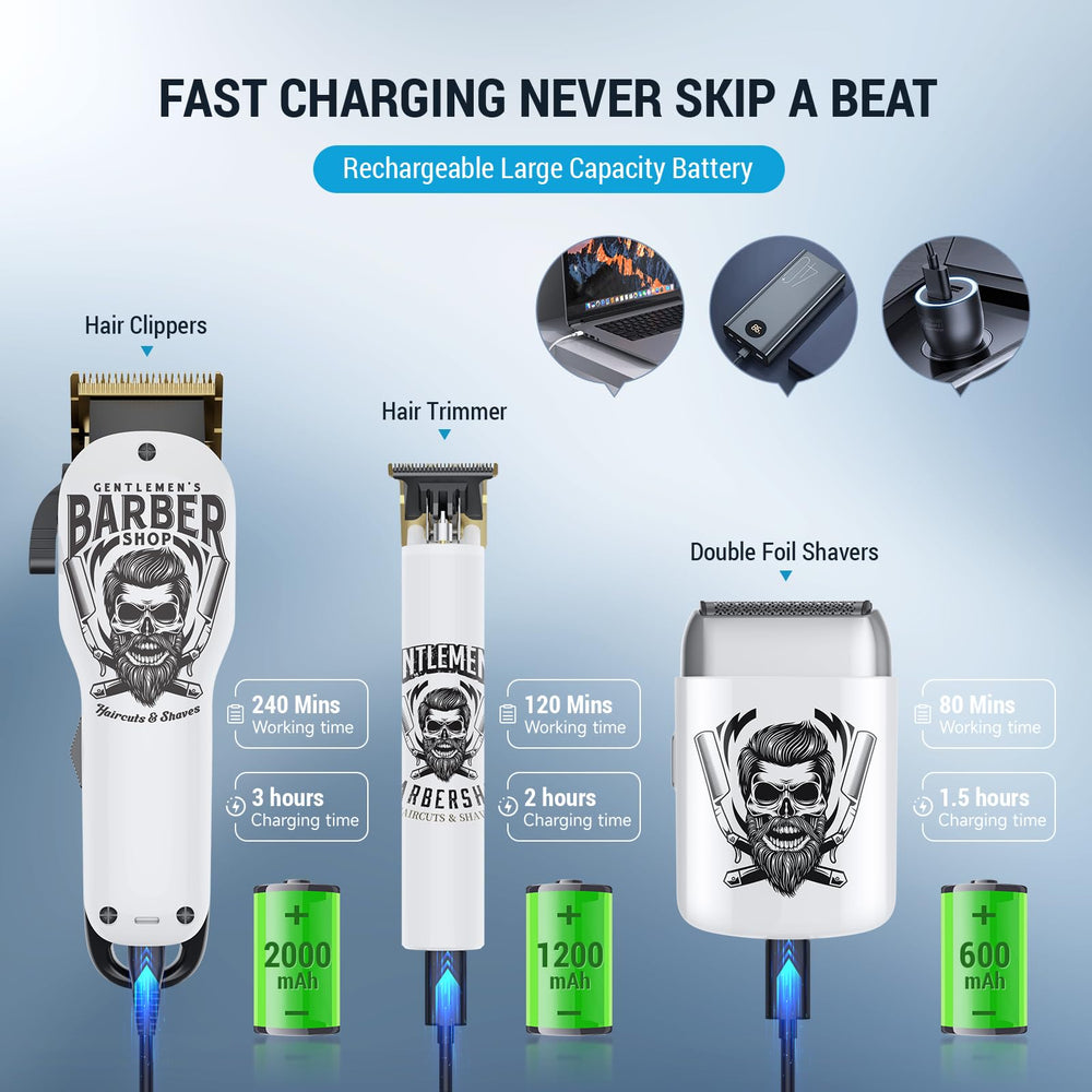 BESTBOMG accessories laid out including ten combs cape and cleaning brush for versatility