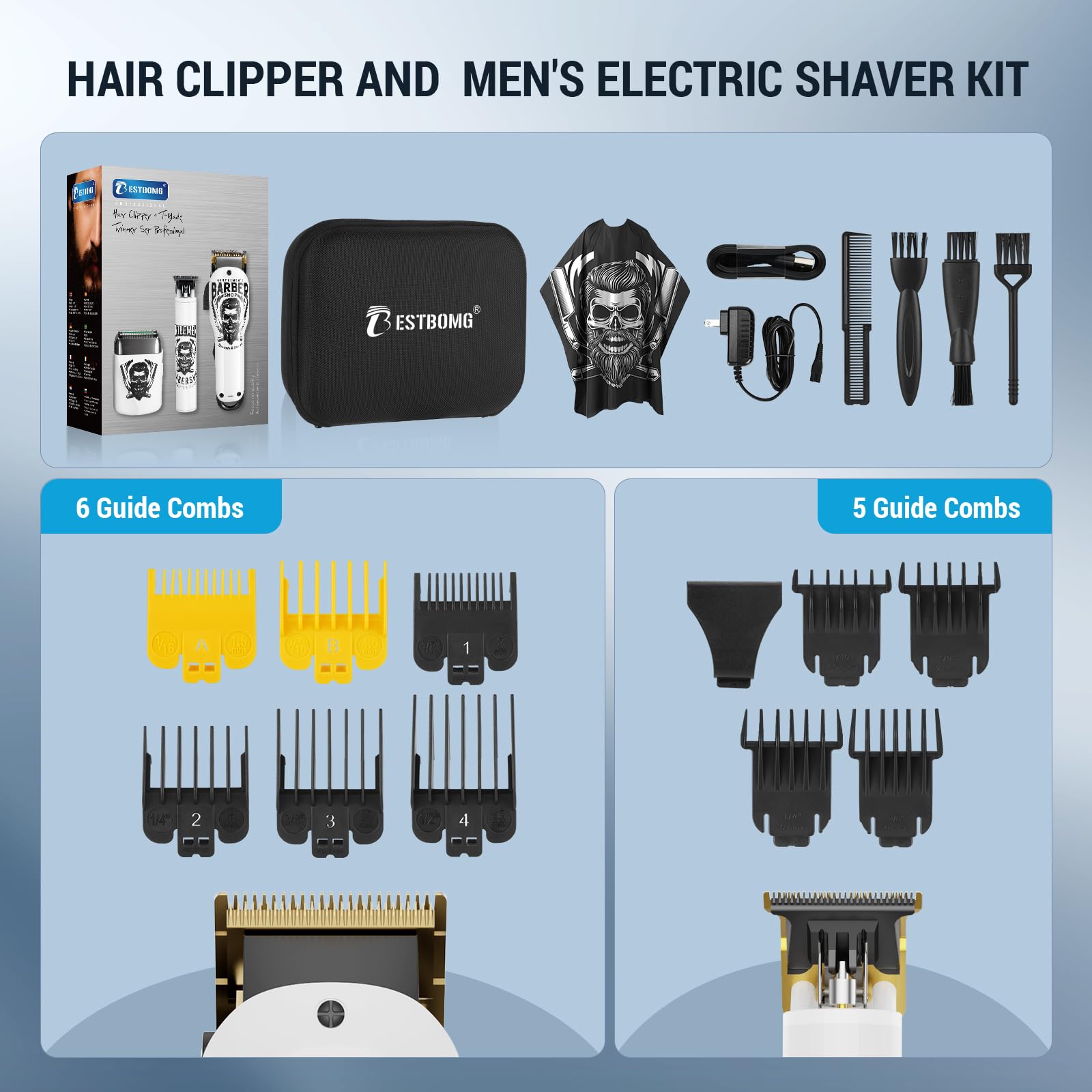 BESTBOMG grooming kit in use during a home haircut for salon-quality results