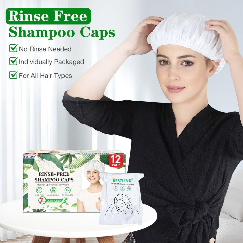 BestLink shampoo cap used during camping showing waterless convenience