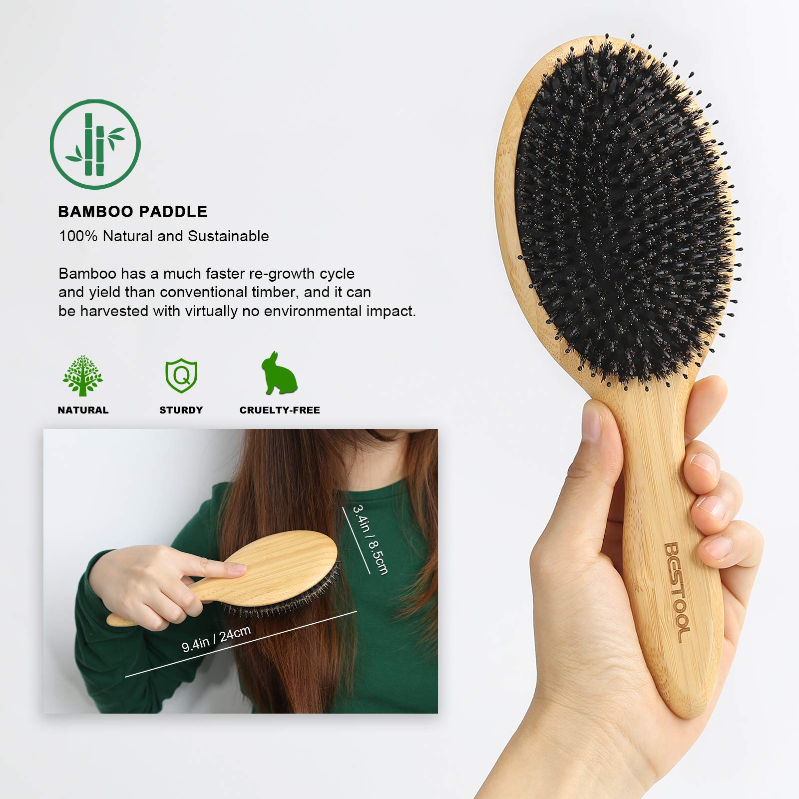 BESTOOL bristle closeup highlighting boar and nylon mix for effective detangling