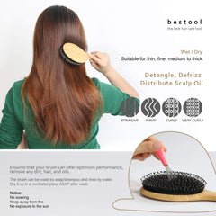 BESTOOL brush in use detangling long hair to reduce knots and add shine