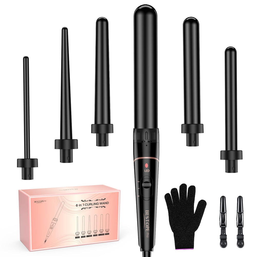 BESTOPE PRO front view of long barrel curling wand set showing versatility and value