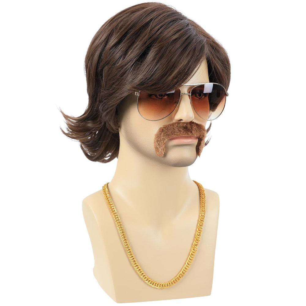Bettecos model wearing wig at party illustrating instant 70s–80s vintage look